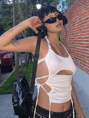 Weißes Neckholder-Crop-Top