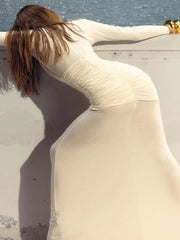 Maxikleid mit langen Ärmeln und Mesh-Patchwork