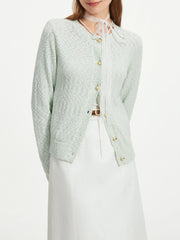 Französische Strickjacke mit langen Ärmeln aus floralem Garn