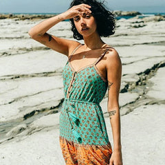 Ärmelloses Minikleid aus Viskose mit Blumenmuster im Boho-Stil mit Trägern
