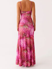 Schmale, lange, geblümte Spaghettiträger-Kleid