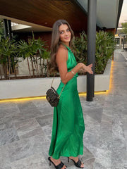 Maxikleid aus Satin mit Brustwickel