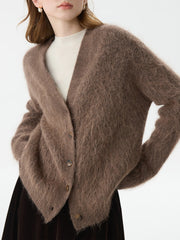 Elegante, warme Alpaka-Strickjacke mit V-Ausschnitt