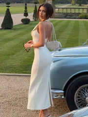 Maxikleid mit V-Ausschnitt, Neckholder und rückenfreiem Schnitt