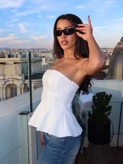 Crop-Top mit Reißverschluss am Rücken und Rundhalsausschnitt