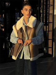 Ärmelloser Wildleder-Shearling-Fleecemantel