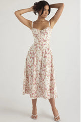 Neckholder-Kleid aus hochwertigem, einfarbigem Blumenmuster