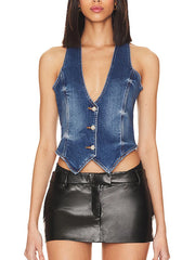Jeans-Crop-Top mit Knopfleiste
