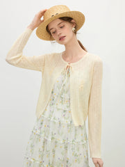Sommer-Strickjacke mit Blumenmuster und Trägern, hohl gestrickt