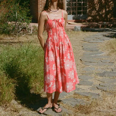 Schnürkleid mit Blumenmuster, Midi-Länge, Cami-Kleid für den Urlaub