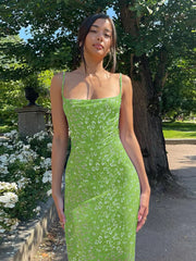 Blumenbesetztes, rückenfreies, figurbetontes Midikleid mit Trägern