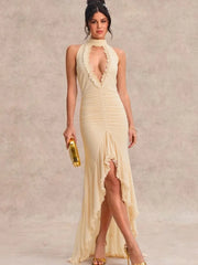 Neckholder-Rüschen-Ärmelloses Bodycon-Kleid