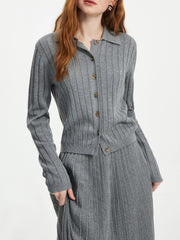 Strickset aus Wolle, grau-weiß, Cardigan