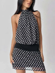 Minikleid mit Polka-Dot-Patchwork-Halterkleid