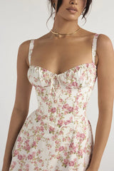 Neckholder-Kleid aus hochwertigem, einfarbigem Blumenmuster