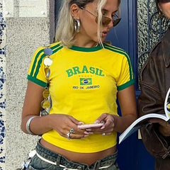 Gothic Brazil Letter Vintage Crop T-Shirt