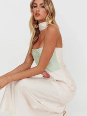 Neckholder-Kleid mit Print, schulterfrei, trägerlos, ärmellos, Urlaubskleid