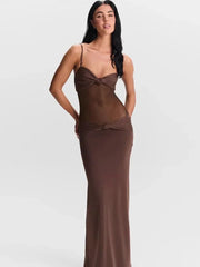 Maxikleid mit Twist-Trägern und Mesh-Einsätzen