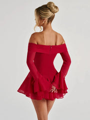 Minikleid mit ausgestellten Ärmeln und schulterfreiem Oberteil