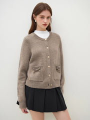 Handgefertigte Strickjacke mit Schleife und langen Ärmeln
