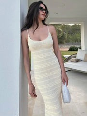 Gestreiftes, geschnürtes Midikleid mit Schlitz