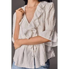 Bluse mit Rüschenbesatz und Schweizer Punktmuster