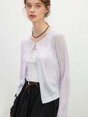 Sommer-Strickjacke mit Blumenmuster und Trägern, hohl gestrickt
