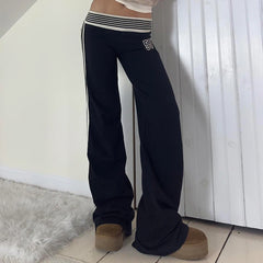 Gestreifte Patchwork-Bootcut-Hose