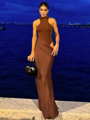 Ärmelloses, einfarbiges, rückenfreies, langes Bodycon-Kleid