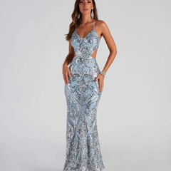 Glitzerndes Party-Midikleid mit V-Ausschnitt