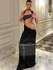 Durchsichtiges, taillenloses Neckholder-Partykleid