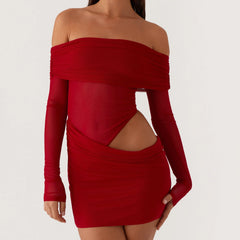 Langarm-Bodycon-Kleid mit Cut-out-Mesh
