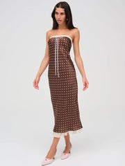Trägerloses Midikleid aus Spitze mit Polka-Dots