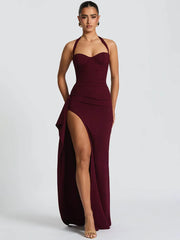 Neckholder-Kleid mit Schlitz, ärmellos, figurbetont, aus Spitze
