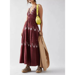 Besticktes Neckholder-Smock-Urlaubskleid