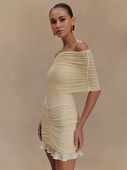 Trägerloses, gerüschtes Mini-Bodycon-Kleid aus Mesh