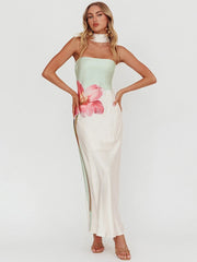Neckholder-Kleid mit Print, schulterfrei, trägerlos, ärmellos, Urlaubskleid