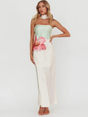 Neckholder-Kleid mit Print, schulterfrei, trägerlos, ärmellos, Urlaubskleid