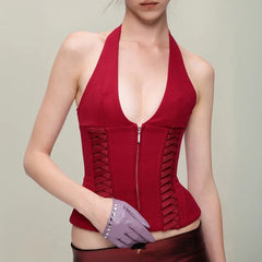Rotes Gyaru-Korsett-Crop-Top
