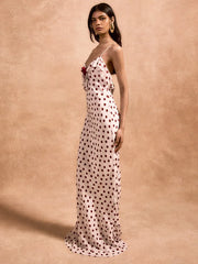 Maxikleid mit Rosenträgern und Polka-Dots