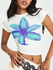 Florales Slim-Fit-Freizeit-Street-T-Shirt