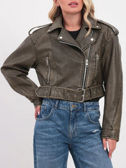 Vintage-Mantel aus Kunstleder mit Gürtel