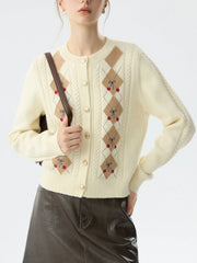 Jacquard-Strickjacke mit Rundhalsausschnitt fürs Büro