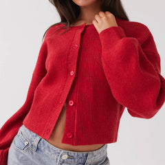 Lockere Strickjacke im Y2K-Stil mit Rundhalsausschnitt