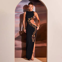 Maxikleid mit Schlangenmuster und Schlitz