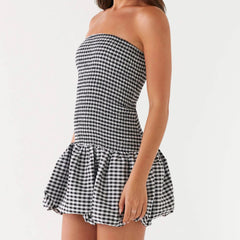 Kariertes, trägerloses Mini-Bodycon-Kleid