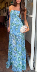 Trägerloses, rückenfreies A-Linien-Kleid mit Blumenmuster
