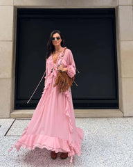 Rüschenkleid aus Chiffon mit langen Ärmeln