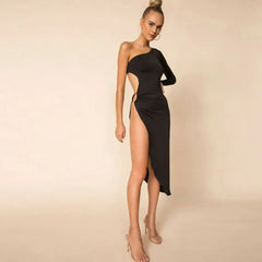 Sexy One Shoulder Bodycon Kleid aus einfarbigem Stoff