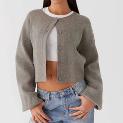 Lockere Strickjacke im Y2K-Stil mit Rundhalsausschnitt